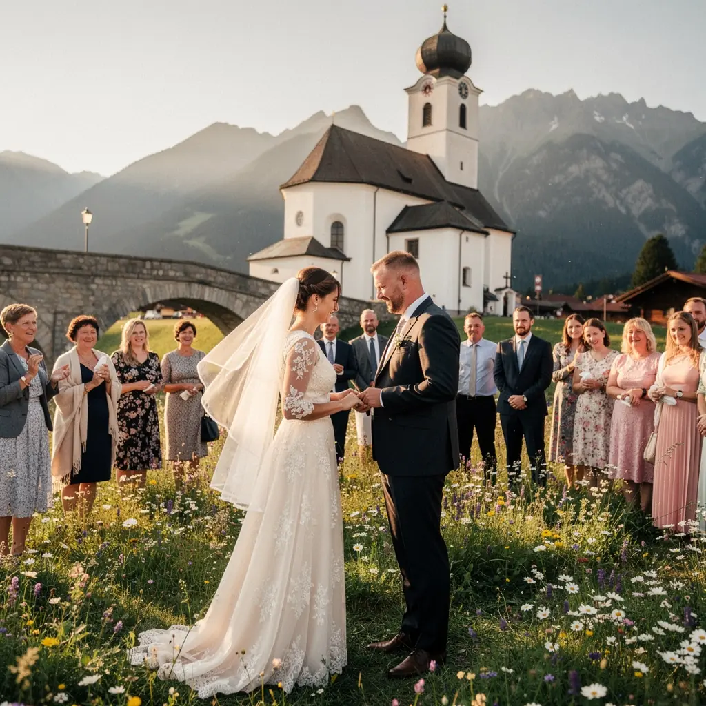 Die malerische Bergkirche von Ramsau, umgeben von majestätischen Alpen.