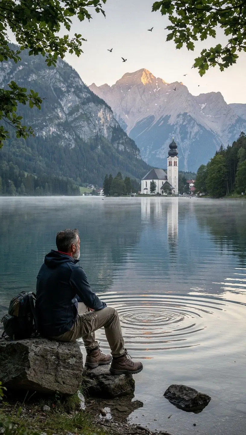 Ein Wanderer, der auf einem schmalen Pfad durch die atemberaubende Berglandschaft schreitet.