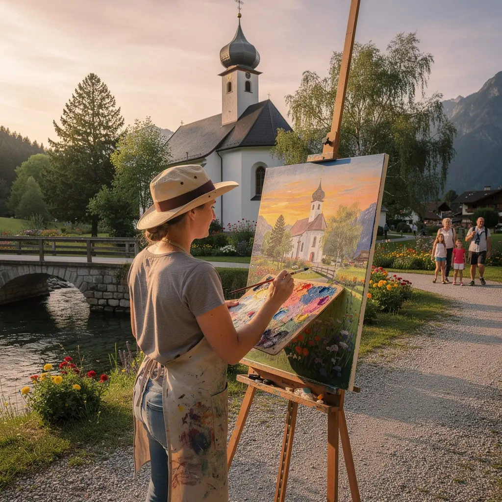 Die idyllische Aussicht auf die Berchtesgadener Alpen bei Sonnenaufgang.